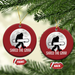 Funny Bigfoot Snowboarding Christmas Ornament Shred The Gnar Moon Snowboard TS11 Circle Red Print Your Wear