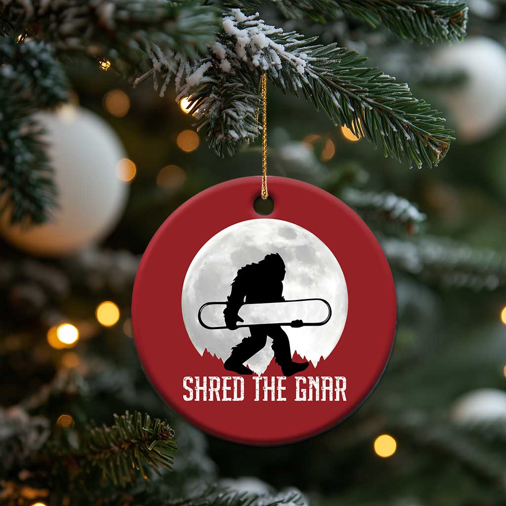 Funny Bigfoot Snowboarding Christmas Ornament Shred The Gnar Moon Snowboard TS11 Print Your Wear