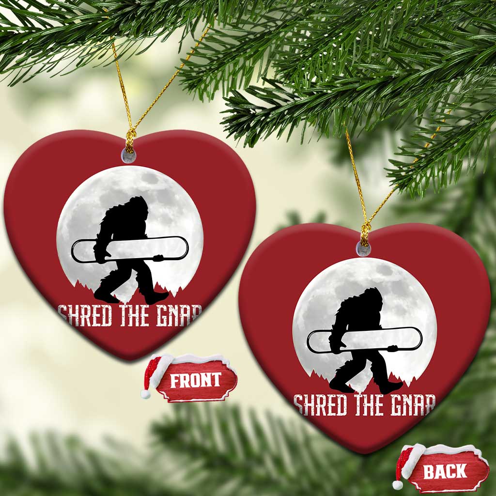 Funny Bigfoot Snowboarding Christmas Ornament Shred The Gnar Moon Snowboard TS11 Heart Red Print Your Wear