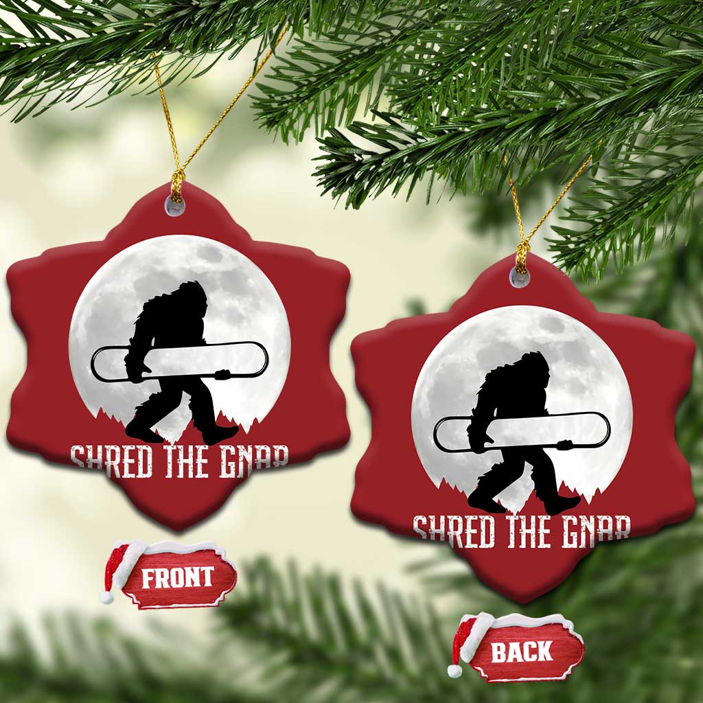 Funny Bigfoot Snowboarding Christmas Ornament Shred The Gnar Moon Snowboard TS11 Snow Flake Red Print Your Wear