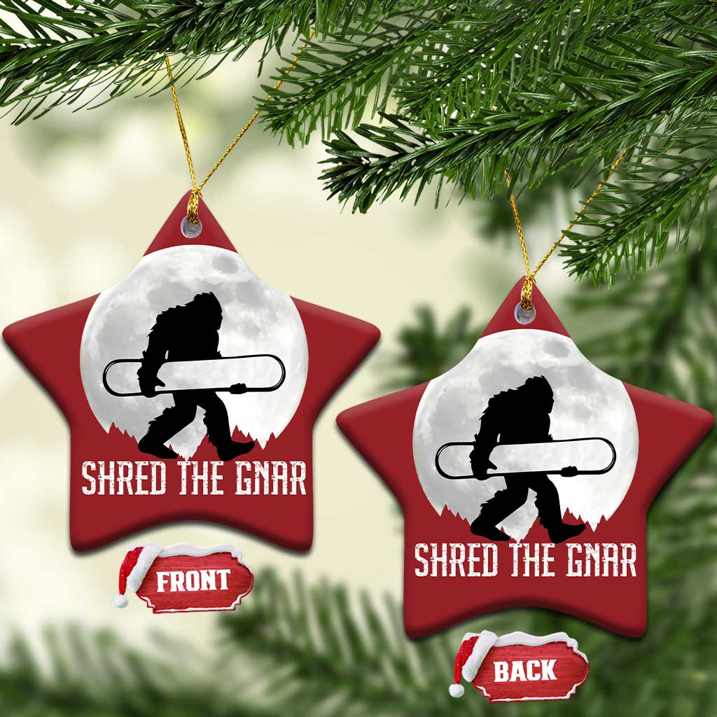 Funny Bigfoot Snowboarding Christmas Ornament Shred The Gnar Moon Snowboard TS11 Star Red Print Your Wear