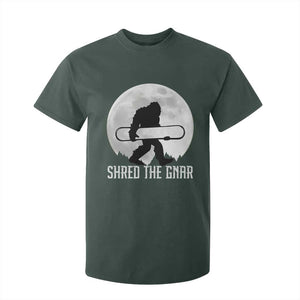 Funny Bigfoot Snowboarding T Shirt For Kid Shred The Gnar Moon Snowboard TS11 Dark Forest Green Print Your Wear