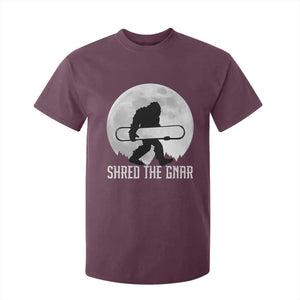 Funny Bigfoot Snowboarding T Shirt For Kid Shred The Gnar Moon Snowboard TS11 Maroon Print Your Wear