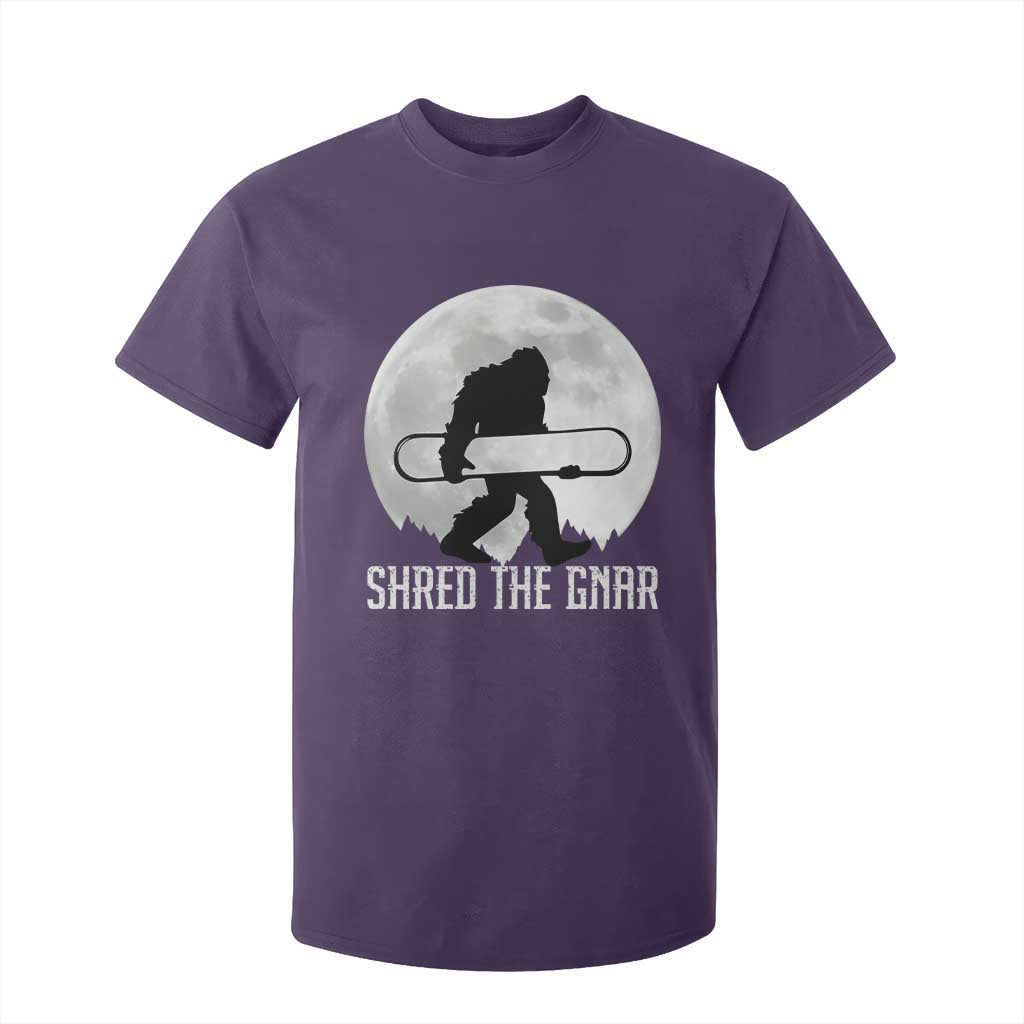 Funny Bigfoot Snowboarding T Shirt For Kid Shred The Gnar Moon Snowboard TS11 Purple Print Your Wear