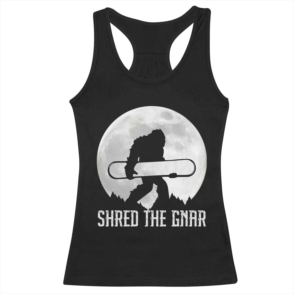 Funny Bigfoot Snowboarding Racerback Tank Top Shred The Gnar Moon Snowboard TS11 Black Print Your Wear