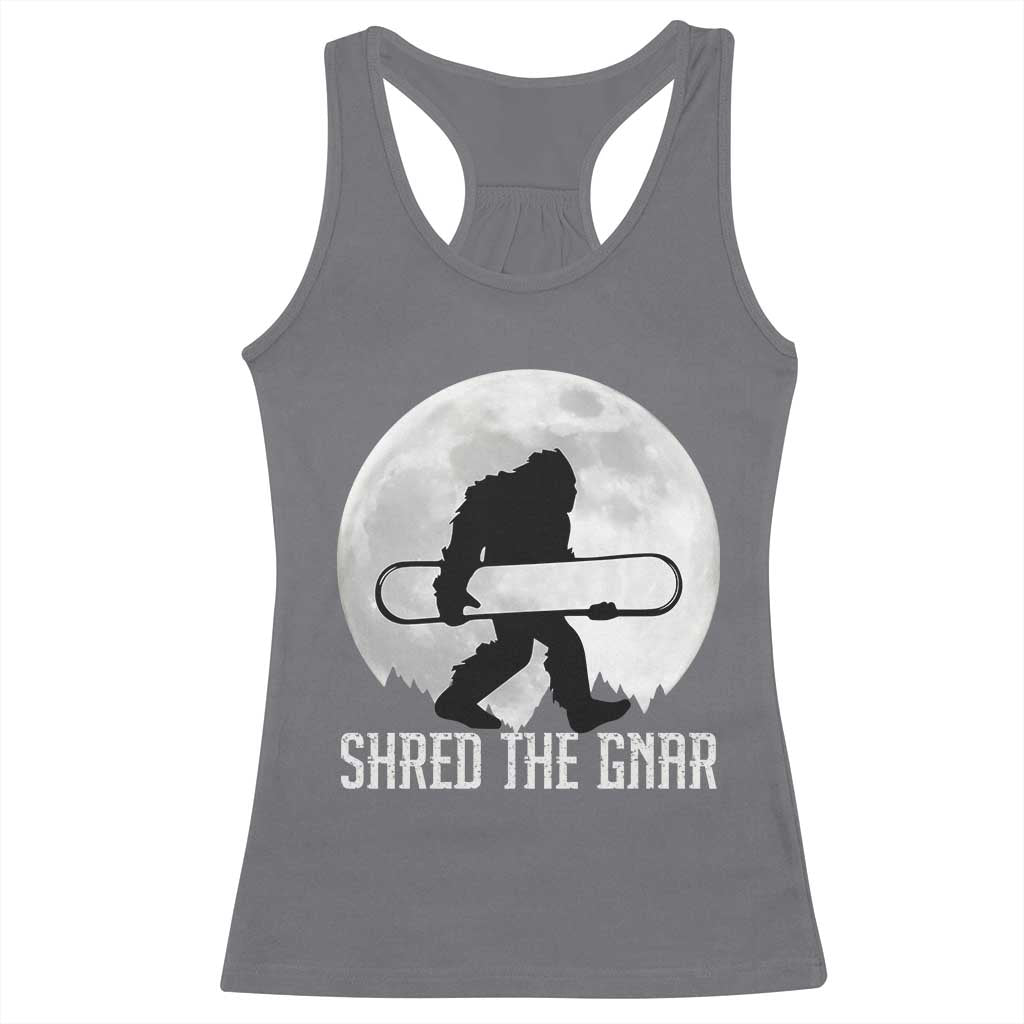 Funny Bigfoot Snowboarding Racerback Tank Top Shred The Gnar Moon Snowboard TS11 Charcoal Print Your Wear