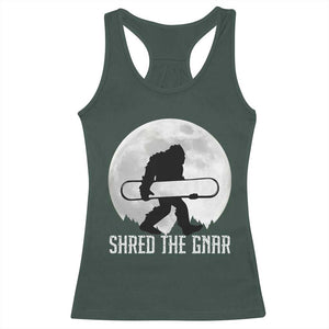 Funny Bigfoot Snowboarding Racerback Tank Top Shred The Gnar Moon Snowboard TS11 Dark Forest Green Print Your Wear