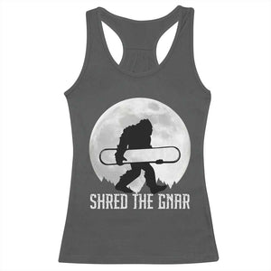 Funny Bigfoot Snowboarding Racerback Tank Top Shred The Gnar Moon Snowboard TS11 Dark Heather Print Your Wear