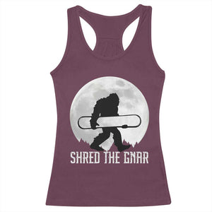 Funny Bigfoot Snowboarding Racerback Tank Top Shred The Gnar Moon Snowboard TS11 Maroon Print Your Wear