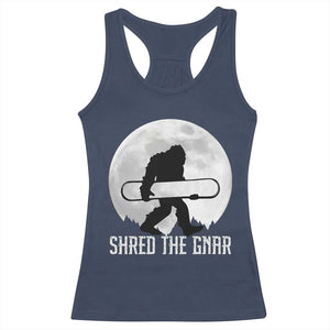 Funny Bigfoot Snowboarding Racerback Tank Top Shred The Gnar Moon Snowboard TS11 Navy Print Your Wear