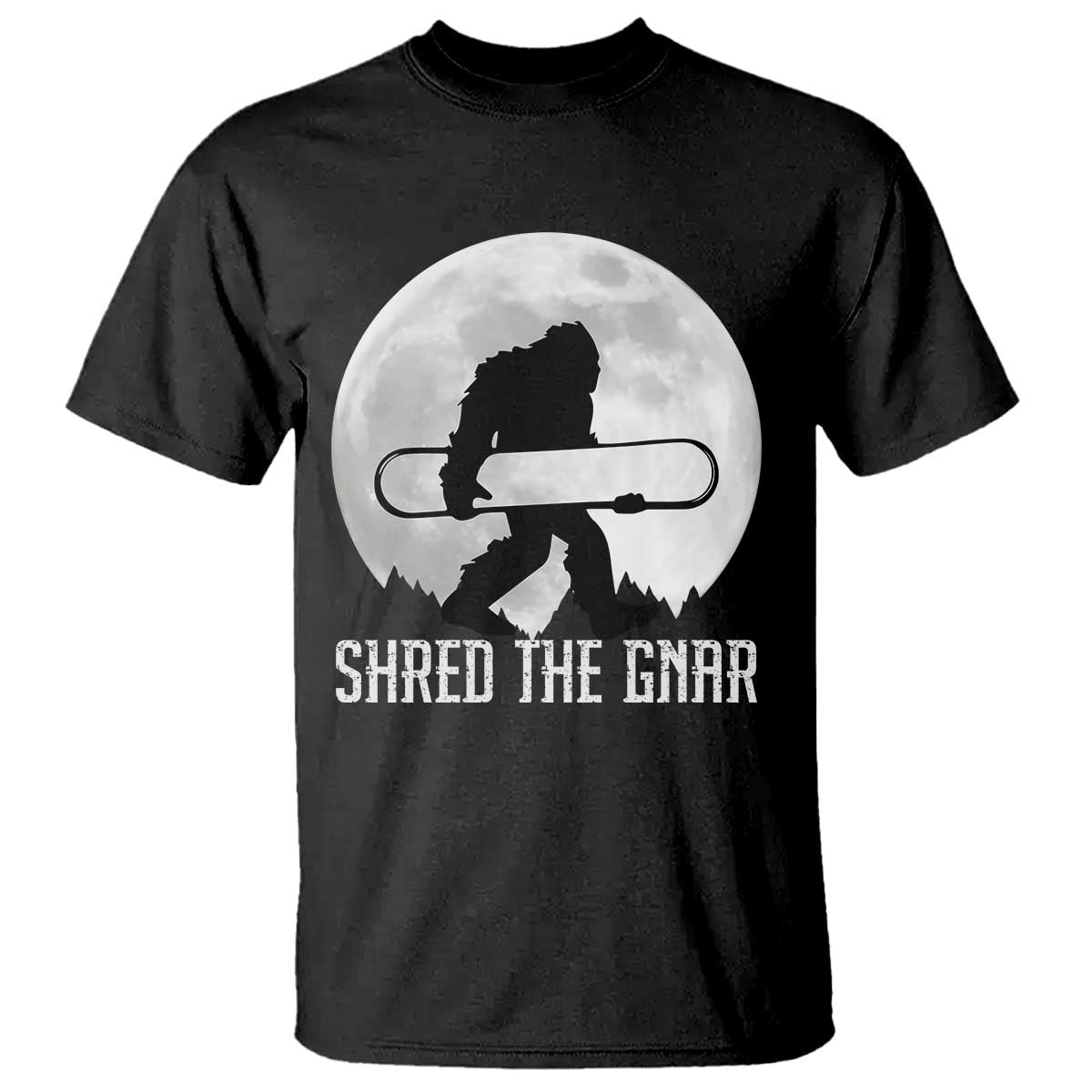 Funny Bigfoot Snowboarding T Shirt Shred The Gnar Moon Snowboard TS11 Black Print Your Wear
