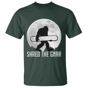 Funny Bigfoot Snowboarding T Shirt Shred The Gnar Moon Snowboard TS11 Dark Forest Green Print Your Wear