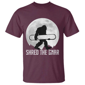 Funny Bigfoot Snowboarding T Shirt Shred The Gnar Moon Snowboard TS11 Maroon Print Your Wear