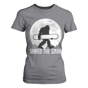 Funny Bigfoot Snowboarding T Shirt For Women Shred The Gnar Moon Snowboard TS11 Charcoal Print Your Wear