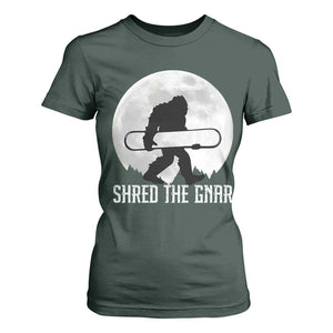 Funny Bigfoot Snowboarding T Shirt For Women Shred The Gnar Moon Snowboard TS11 Dark Forest Green Print Your Wear