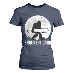 Funny Bigfoot Snowboarding T Shirt For Women Shred The Gnar Moon Snowboard TS11 Navy Print Your Wear