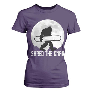 Funny Bigfoot Snowboarding T Shirt For Women Shred The Gnar Moon Snowboard TS11 Purple Print Your Wear