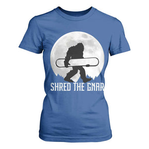 Funny Bigfoot Snowboarding T Shirt For Women Shred The Gnar Moon Snowboard TS11 Royal Blue Print Your Wear