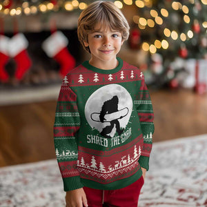 Funny Bigfoot Snowboarding Ugly Christmas Sweater Shred The Gnar Moon Snowboard TS11 Christmas Print Your Wear