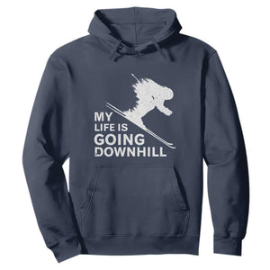Funny Skiing Hoodie My Life Is Going Downhill Skier TS11 Navy Print Your Wear