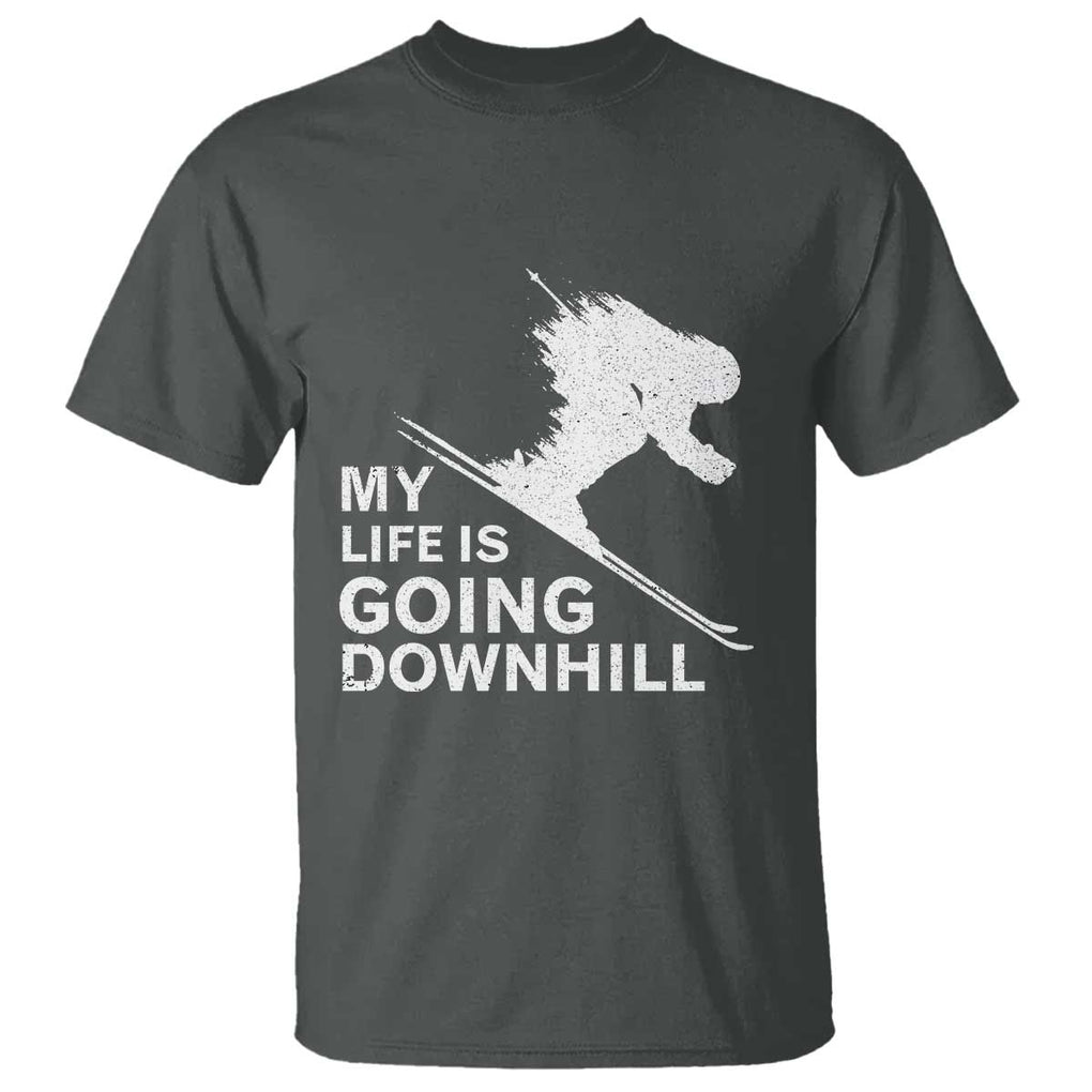 Funny Skiing T Shirt My Life Is Going Downhill Skier TS11 Dark Heather Print Your Wear
