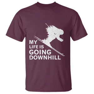 Funny Skiing T Shirt My Life Is Going Downhill Skier TS11 Maroon Print Your Wear