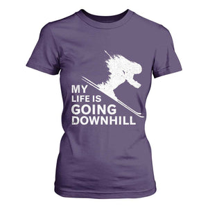 Funny Skiing T Shirt For Women My Life Is Going Downhill Skier TS11 Purple Print Your Wear