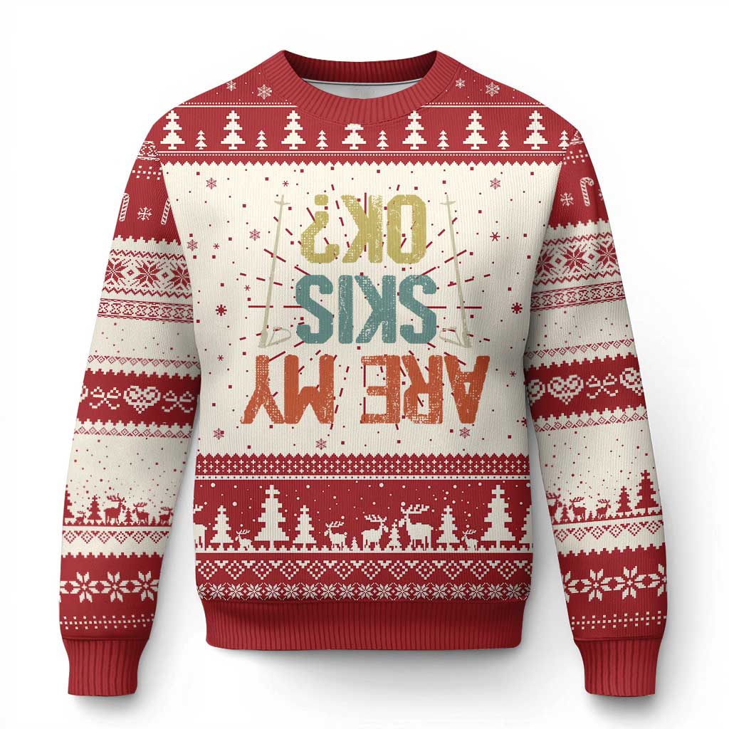 Funny Skiing Ugly Christmas Sweater Are My Skis Ok Winter Sport Downhill Skier TS11 Red Print Your Wear