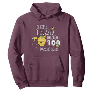 Funny 100th Day Of School Bee Hoodie Oh Honey I Buzzed Through 100 Days Of School TS11 Maroon Print Your Wear