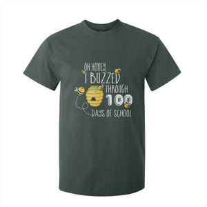 Funny 100th Day Of School Bee T Shirt For Kid Oh Honey I Buzzed Through 100 Days Of School TS11 Dark Forest Green Print Your Wear