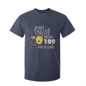 Funny 100th Day Of School Bee T Shirt For Kid Oh Honey I Buzzed Through 100 Days Of School TS11 Navy Print Your Wear