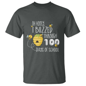Funny 100th Day Of School Bee T Shirt Oh Honey I Buzzed Through 100 Days Of School TS11 Dark Heather Print Your Wear