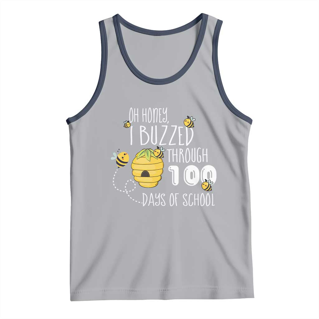 Funny 100th Day Of School Bee Tank Top Oh Honey I Buzzed Through 100 Days Of School TS11 Athletic Heather Navy Print Your Wear