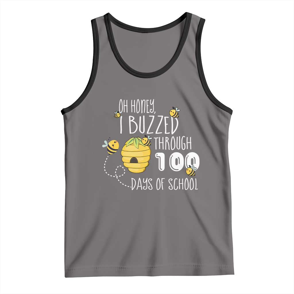 Funny 100th Day Of School Bee Tank Top Oh Honey I Buzzed Through 100 Days Of School TS11 Deep Heather Black Print Your Wear