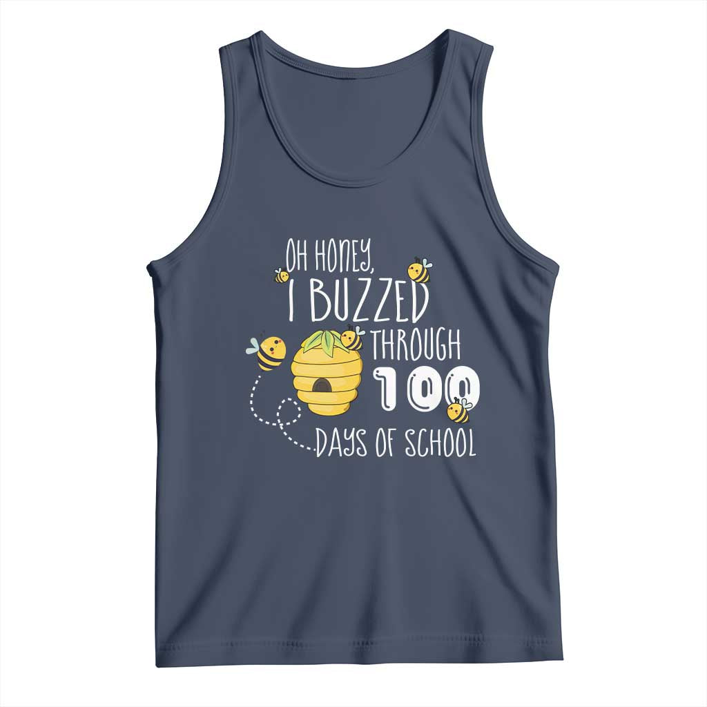 Funny 100th Day Of School Bee Tank Top Oh Honey I Buzzed Through 100 Days Of School TS11 Navy Print Your Wear