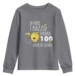 Funny 100th Day Of School Bee Youth Sweatshirt Oh Honey I Buzzed Through 100 Days Of School TS11 Charcoal Print Your Wear