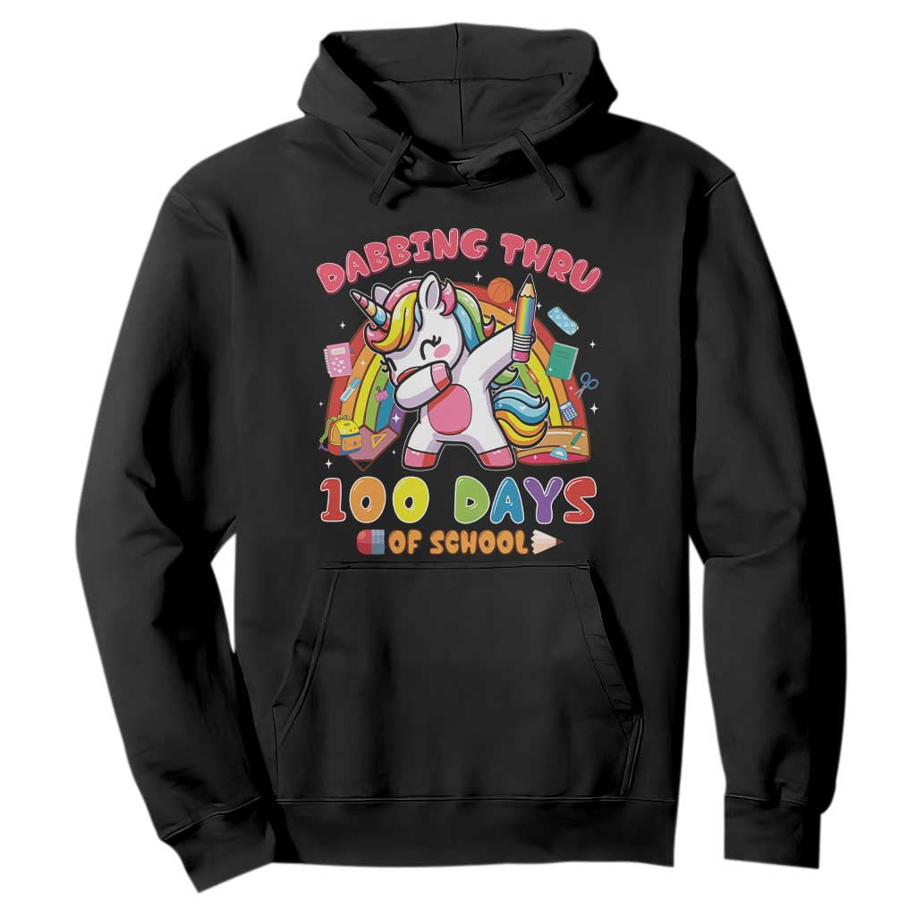 Funny Dabbing Thru 100 Days Of School Hoodie Dabbing Unicorn Rainbow TS11 Black Print Your Wear
