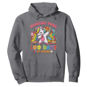 Funny Dabbing Thru 100 Days Of School Hoodie Dabbing Unicorn Rainbow TS11 Charcoal Print Your Wear