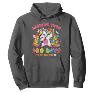 Funny Dabbing Thru 100 Days Of School Hoodie Dabbing Unicorn Rainbow TS11 Dark Heather Print Your Wear
