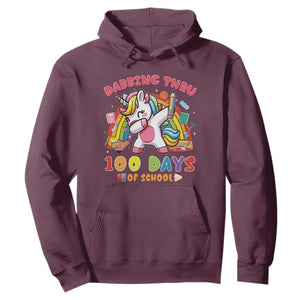 Funny Dabbing Thru 100 Days Of School Hoodie Dabbing Unicorn Rainbow TS11 Maroon Print Your Wear