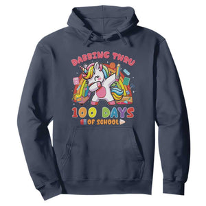 Funny Dabbing Thru 100 Days Of School Hoodie Dabbing Unicorn Rainbow TS11 Navy Print Your Wear