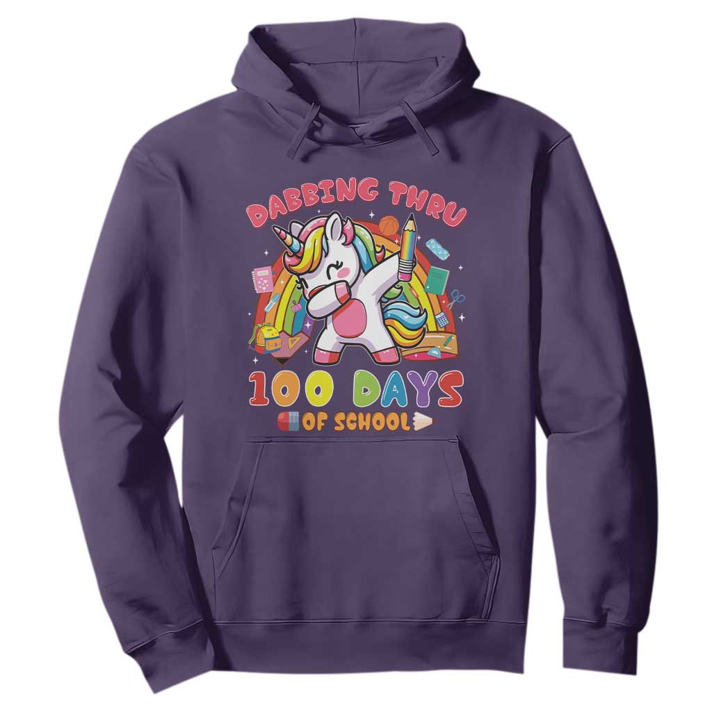 Funny Dabbing Thru 100 Days Of School Hoodie Dabbing Unicorn Rainbow TS11 Purple Print Your Wear