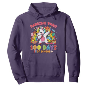 Funny Dabbing Thru 100 Days Of School Hoodie Dabbing Unicorn Rainbow TS11 Purple Print Your Wear