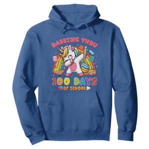 Funny Dabbing Thru 100 Days Of School Hoodie Dabbing Unicorn Rainbow TS11 Royal Blue Print Your Wear