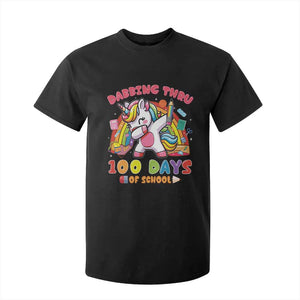 Funny Dabbing Thru 100 Days Of School T Shirt For Kid Dabbing Unicorn Rainbow TS11 Black Print Your Wear