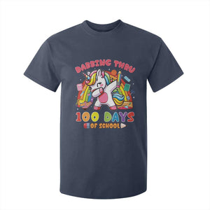 Funny Dabbing Thru 100 Days Of School T Shirt For Kid Dabbing Unicorn Rainbow TS11 Navy Print Your Wear