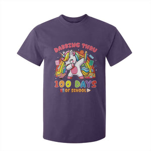 Funny Dabbing Thru 100 Days Of School T Shirt For Kid Dabbing Unicorn Rainbow TS11 Purple Print Your Wear