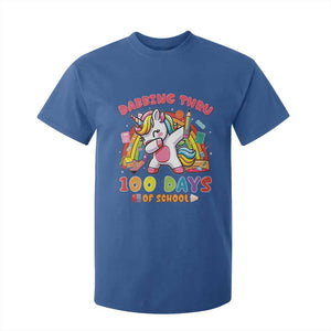 Funny Dabbing Thru 100 Days Of School T Shirt For Kid Dabbing Unicorn Rainbow TS11 Royal Blue Print Your Wear