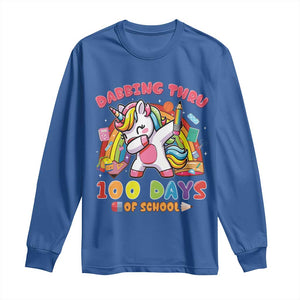 Funny Dabbing Thru 100 Days Of School Long Sleeve Shirt Dabbing Unicorn Rainbow TS11 Royal Blue Print Your Wear
