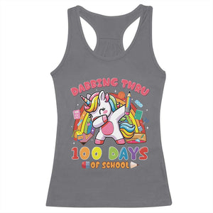 Funny Dabbing Thru 100 Days Of School Racerback Tank Top Dabbing Unicorn Rainbow TS11 Charcoal Print Your Wear